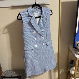 English Factory Blue Gingham Sleeveless Romper